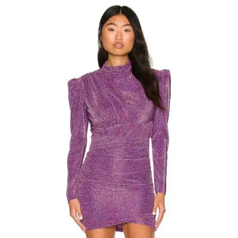 Sabina Musayev Anisa Wine Purple Floral Pleated Draped Blouse Womens Medium